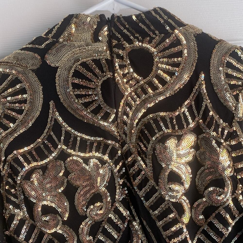 Black & Gold Sequin Bodycon Long Sleeve Dress M - Picture 9 of 10